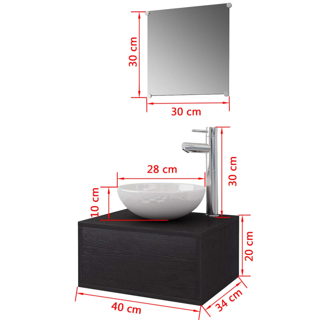 vidaXL Four Piece Bathroom Furniture Set with Basin with Tap Black