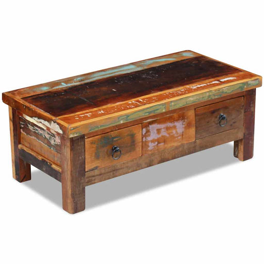 243321 vidaXL Coffee Table Drawers Solid Reclaimed Wood 90x45x35 cm