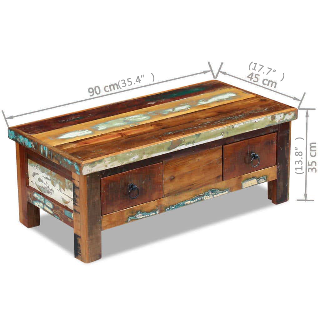 vidaXL Coffee Table Drawers Solid Reclaimed Wood 90x45x35 cm