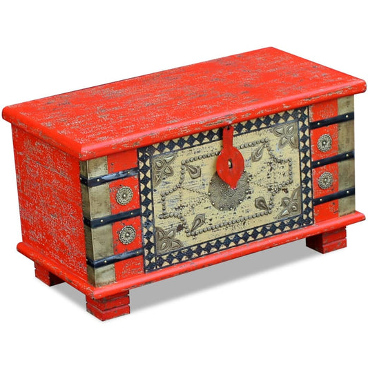 vidaXL Storage Chest | Red | Mango Wood | Medium | Storage Chest | Rectangular