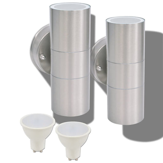 42415 vidaXL Outdoor LED Wall Lights 2 pcs Stainless Steel Up/Downwards