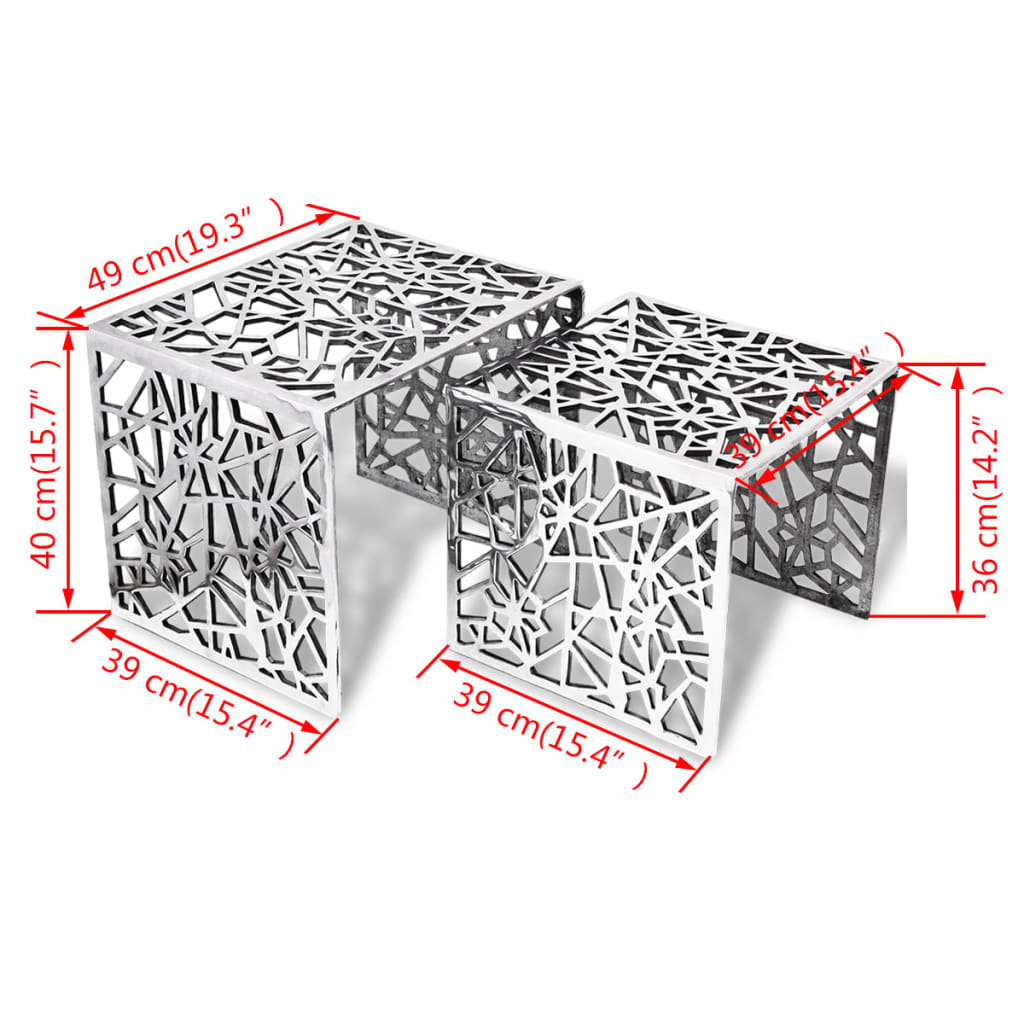 vidaXL Side Table | Set of 2 | Silver | Aluminium | Small | Lightweight
