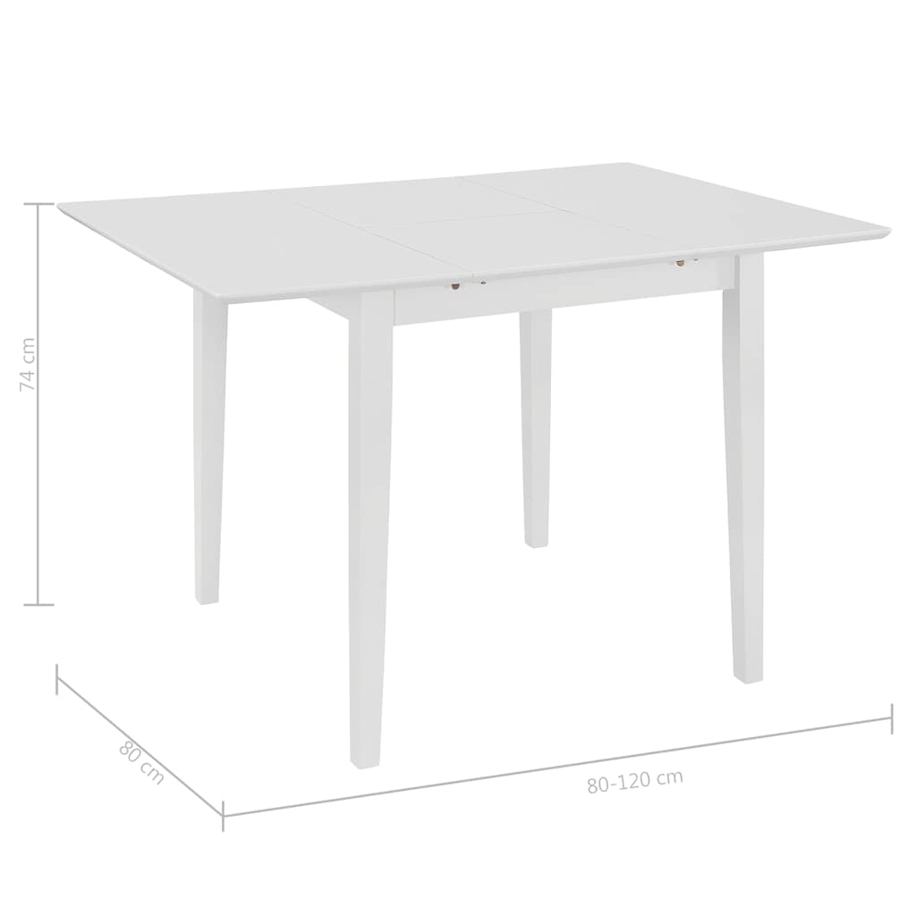 vidaXL Dining Table | White | Solid rubber wood and MDF | Medium | Extendable