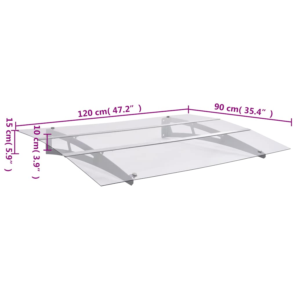 vidaXL Door Canopy Silver and Transparent 120x90 cm Polycarbonate
