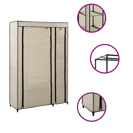 282422 vidaXL Folding Wardrobe Cream 110x45x175 cm Fabric