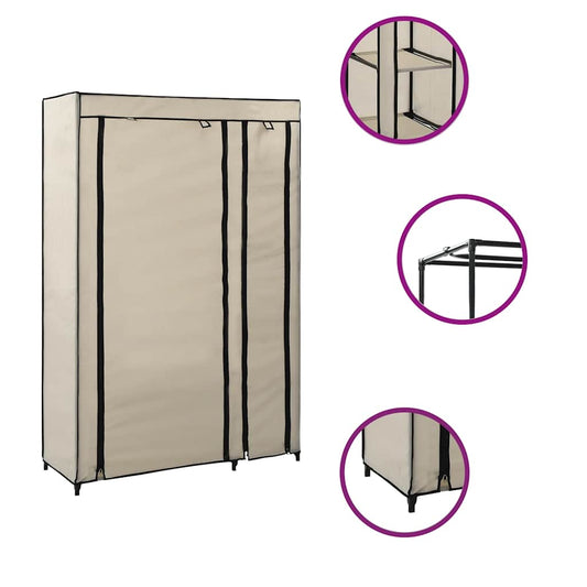 282422 vidaXL Folding Wardrobe Cream 110x45x175 cm Fabric
