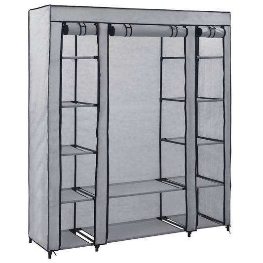 vidaXL Wardrobe with Compartments and Rods Grey 150x45x176 cm Fabric