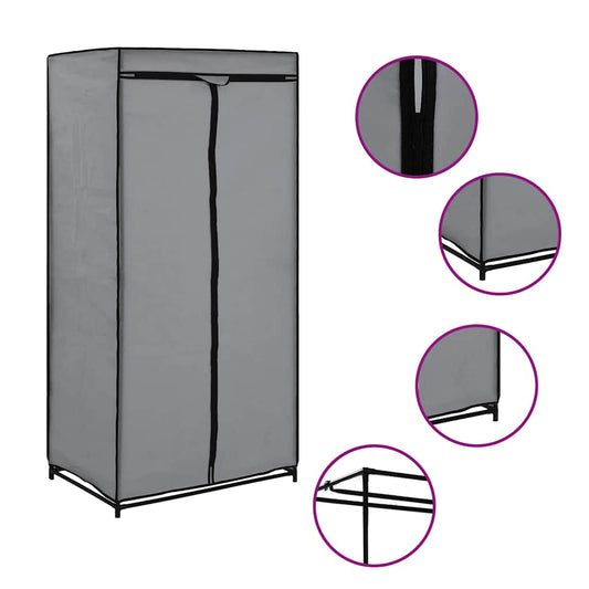 vidaXL Wardrobe | Grey | Iron frame with polyester cover | Standard | Wardrobe