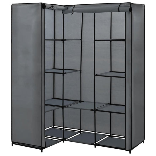 vidaXL Wardrobe | Grey | Iron, Polyester | Compact | Corner Wardrobe