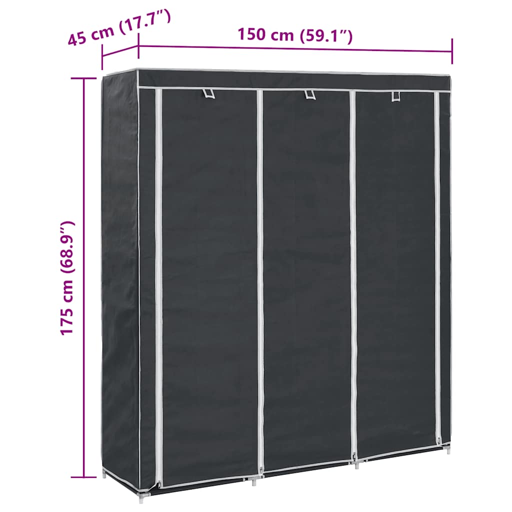 282453 vidaXL Wardrobe with Compartments and Rods Black 150x45x175 cm Fabric