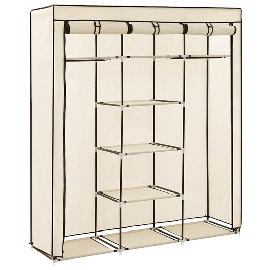 282455 vidaXL Wardrobe with Compartments and Rods Cream 150x45x175 cm Fabric