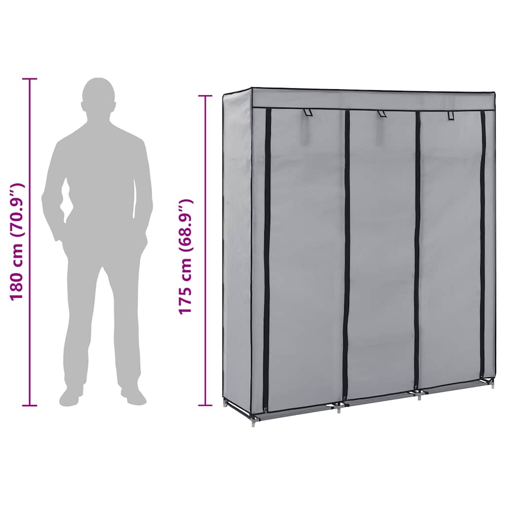 282456 vidaXL Wardrobe with Compartments and Rods Grey 150x45x175 cm Fabric
