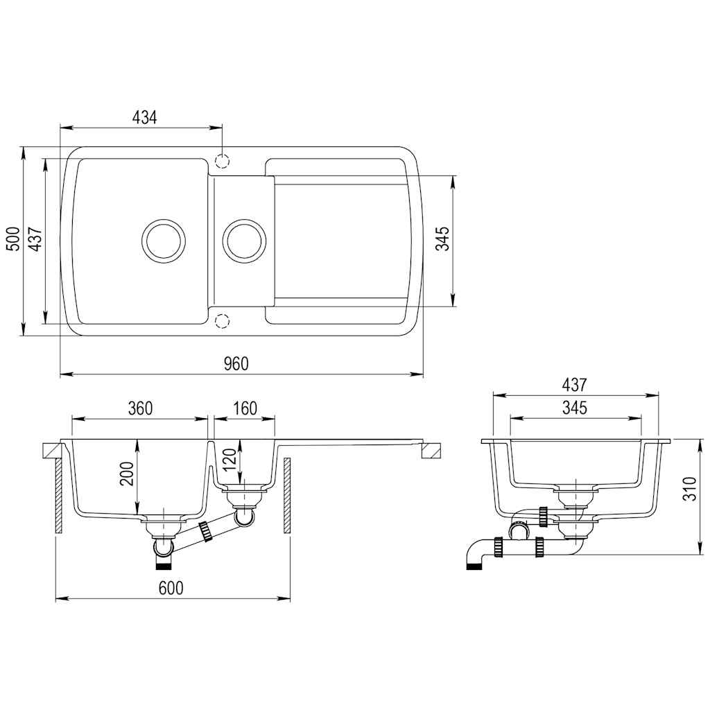 vidaXL Granite Kitchen Sink Double Basins White