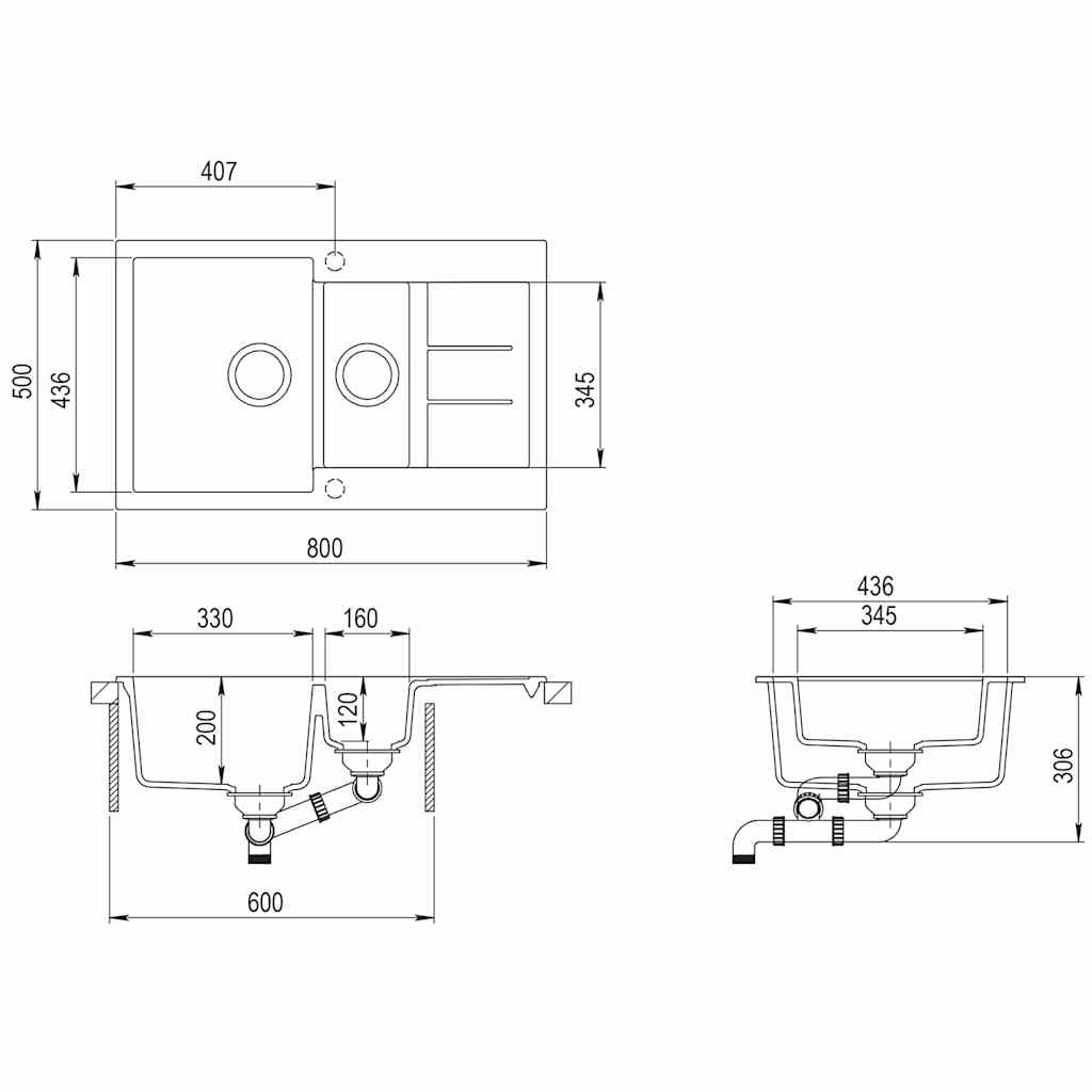 144858 vidaXL Granite Kitchen Sink Double Basins Beige