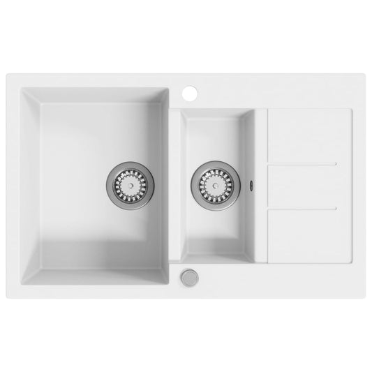 144859 vidaXL Granite Kitchen Sink Double Basins White