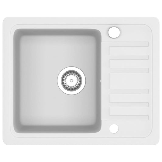 vidaXL Granite Kitchen Sink Single Basin White