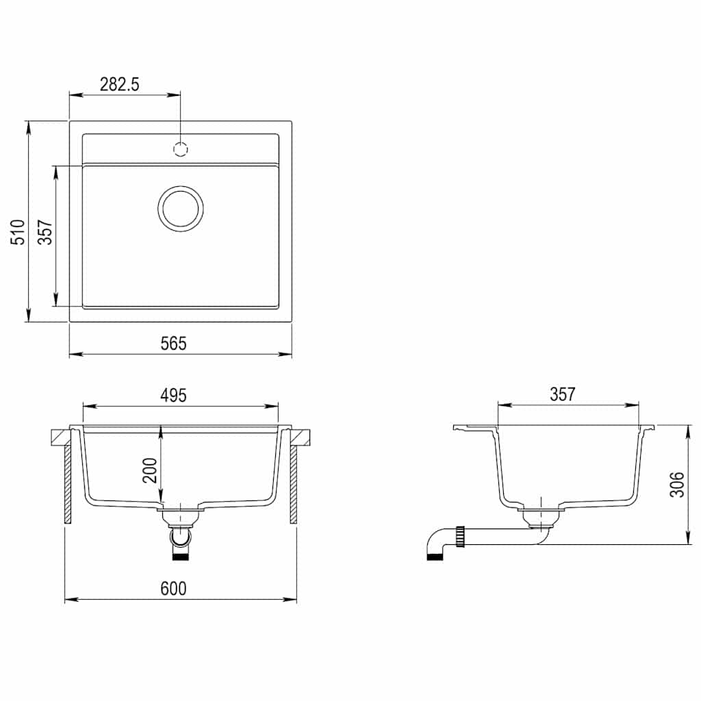 vidaXL Granite Kitchen Sink Single Basin Beige