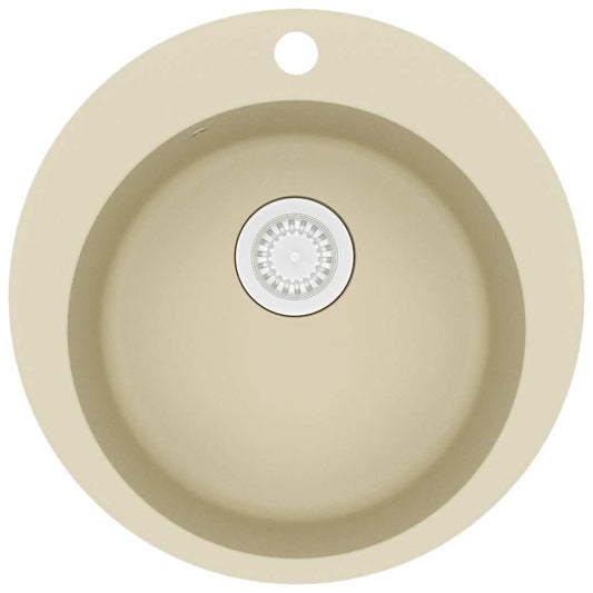 144864 vidaXL Granite Kitchen Sink Single Basin Round Beige