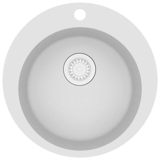 vidaXL Granite Kitchen Sink Single Basin Round White