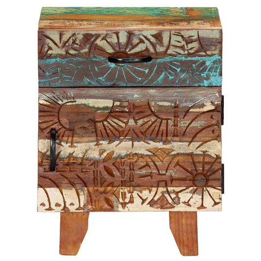 vidaXL Hand Carved Bedside Cabinet 40x30x50 cm Solid Reclaimed Wood