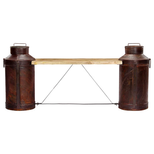 vidaXL Milk Bottle Bench | Brown, Natural | Solid Mango Wood and Recycled Iron