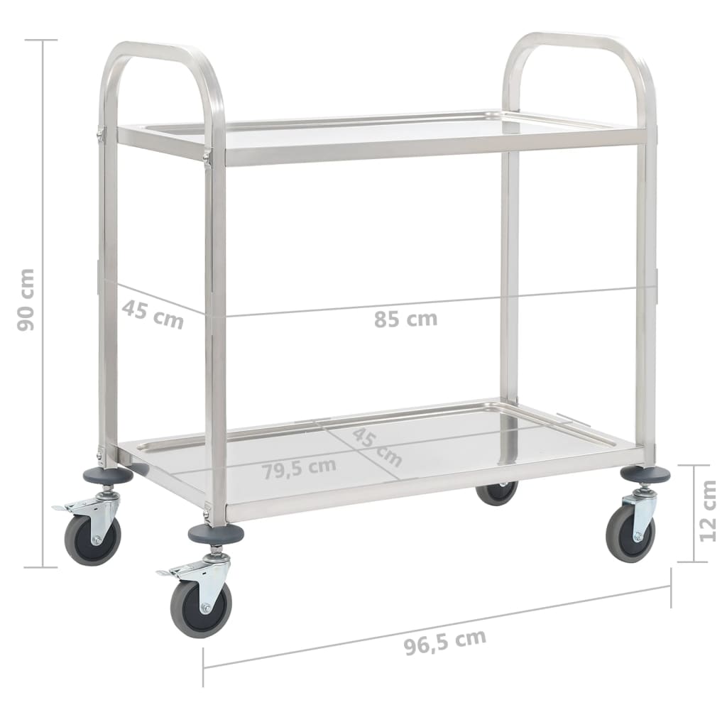 50912 vidaXL 2-Tier Kitchen Trolley 96,5x55x90 cm Stainless Steel
