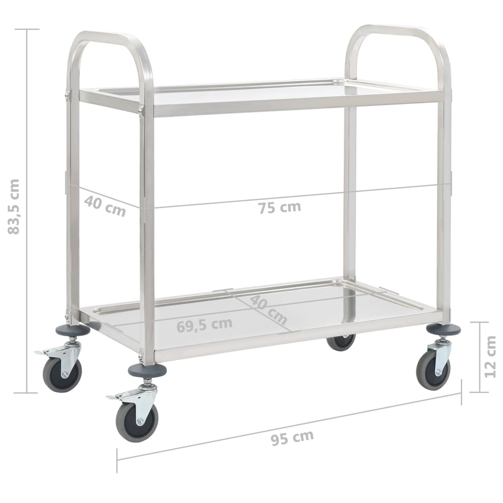 50913 vidaXL 2-Tier Kitchen Trolley 95x45x83,5 cm Stainless Steel