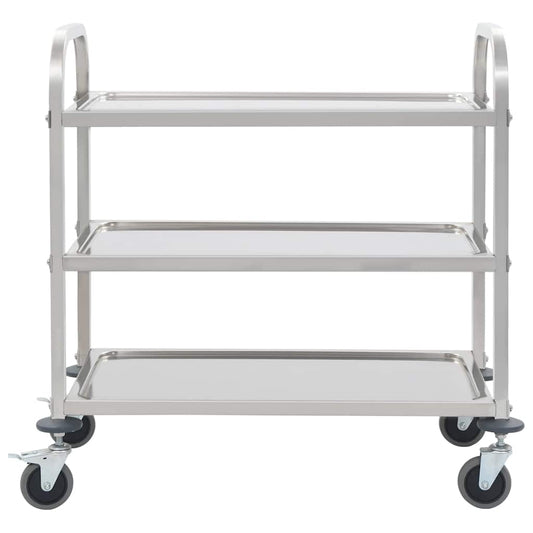 50914 vidaXL 3-Tier Kitchen Trolley 96,5x55x90 cm Stainless Steel