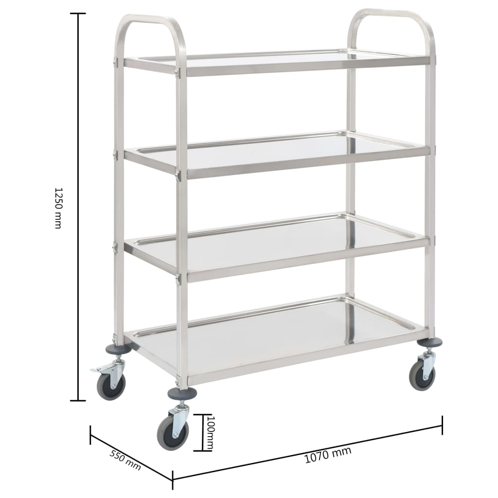 vidaXL 4-Tier Kitchen Trolley 107x55x125 cm Stainless Steel