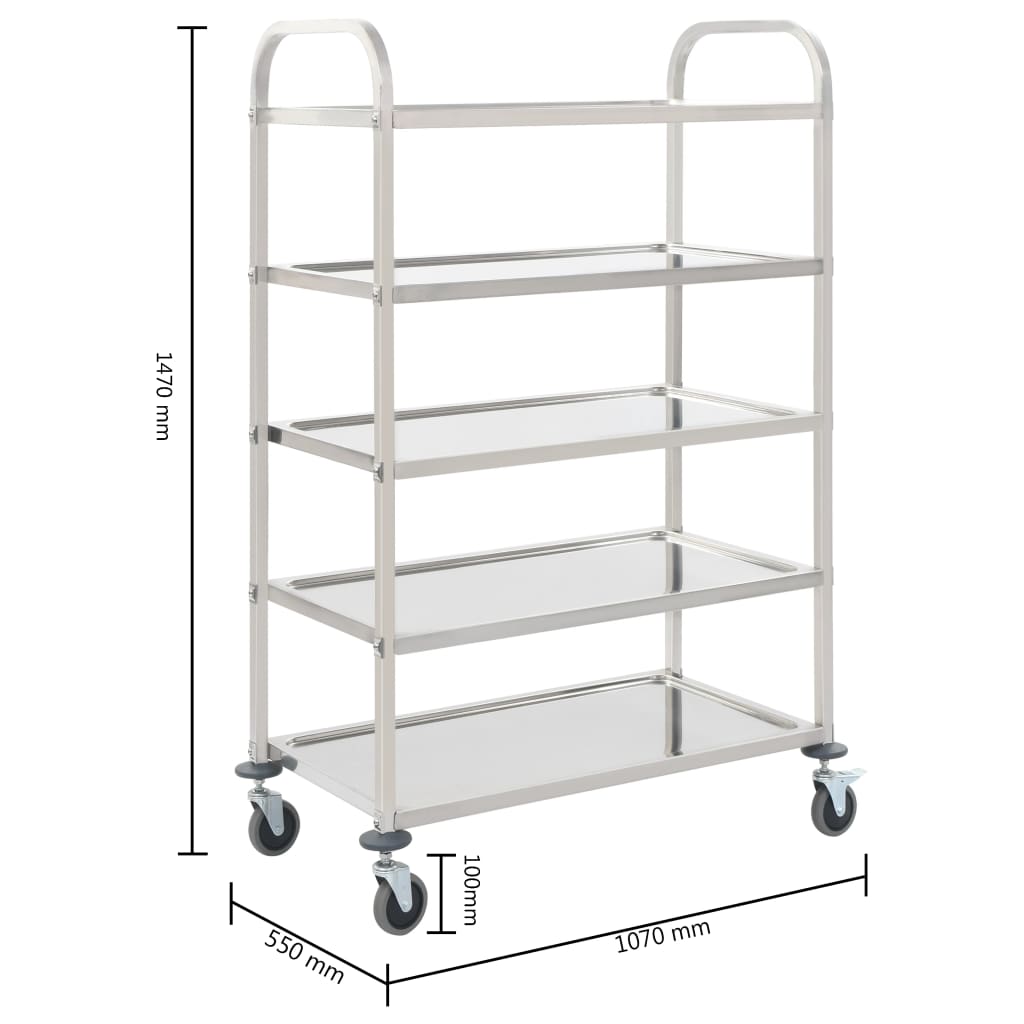 vidaXL 5-Tier Kitchen Trolley 107x55x147 cm Stainless Steel