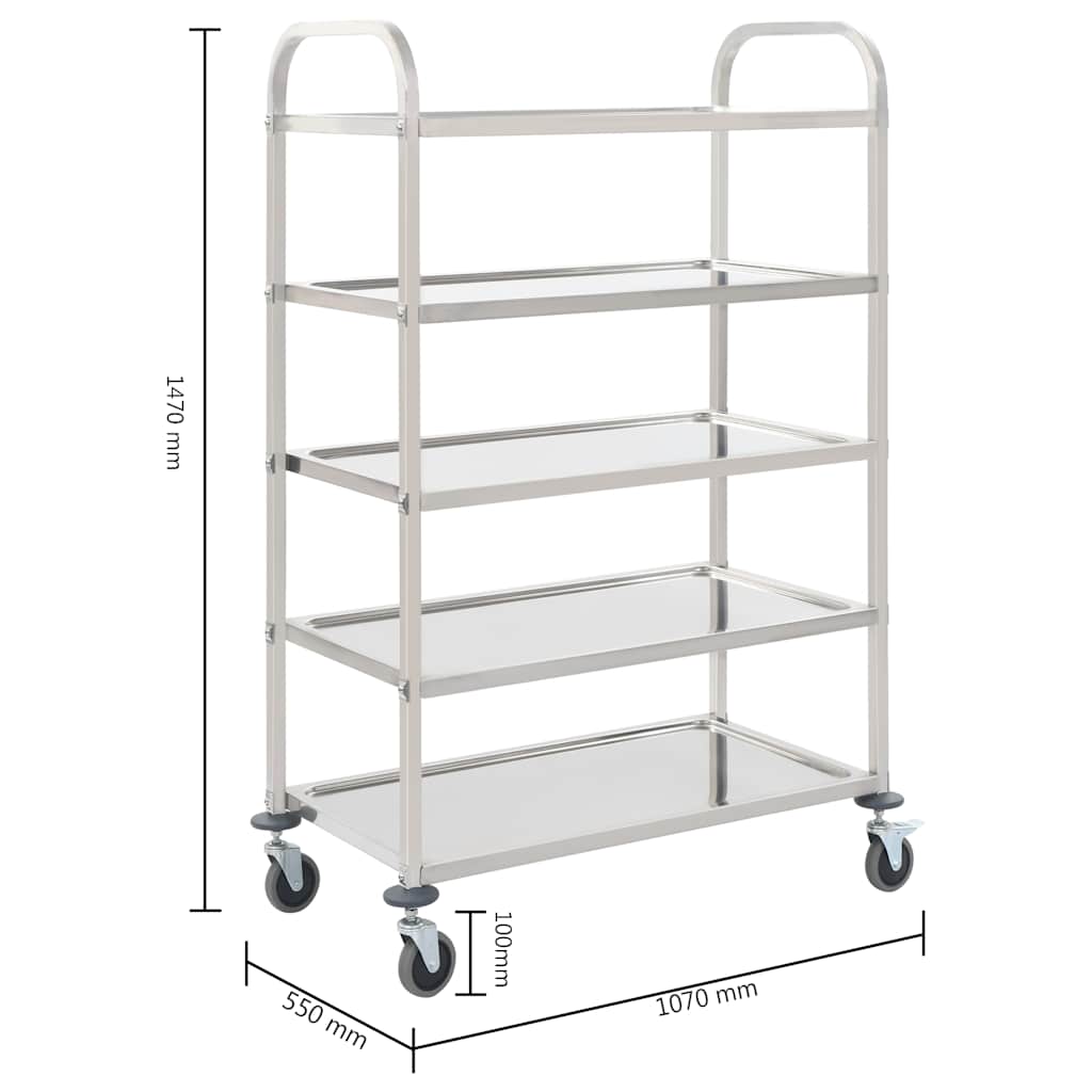 50917 vidaXL 5-Tier Kitchen Trolley 107x55x147 cm Stainless Steel