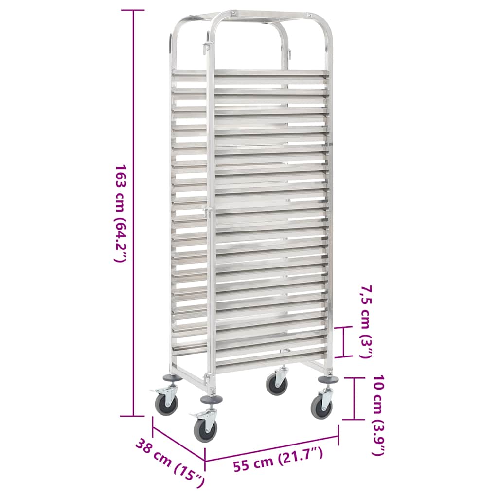 vidaXL Kitchen Trolley for 16 Trays 38x55x163 cm Stainless Steel