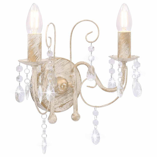 281590 vidaXL Wall Lamp with Beads Antique White 2 x E14 Bulbs