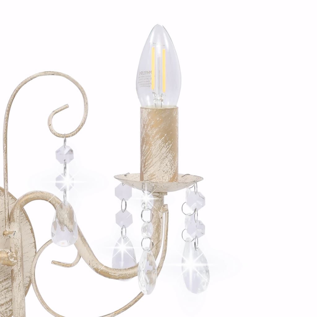 281590 vidaXL Wall Lamp with Beads Antique White 2 x E14 Bulbs
