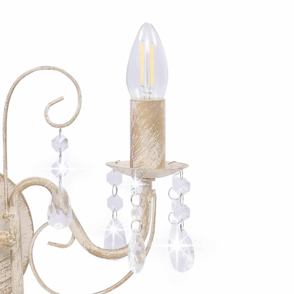281590 vidaXL Wall Lamp with Beads Antique White 2 x E14 Bulbs