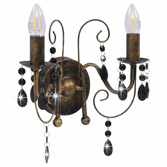 281591 vidaXL Wall Lamp with Beads Antique Black 2 x E14 Bulbs