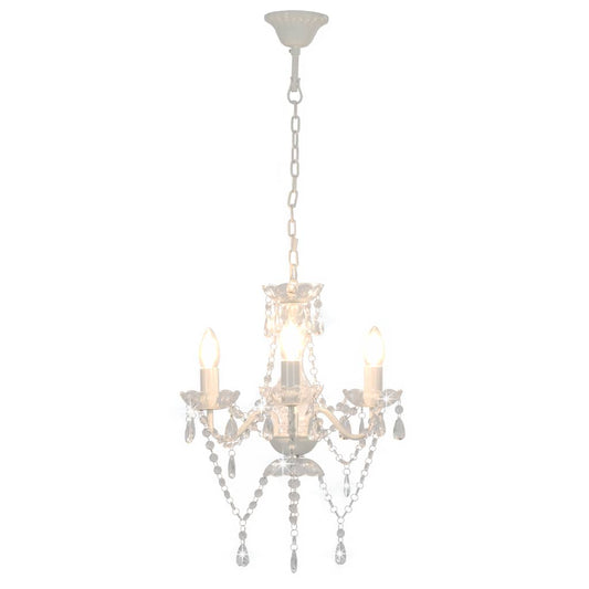 281596 vidaXL Chandelier with Beads White Round 3 x E14