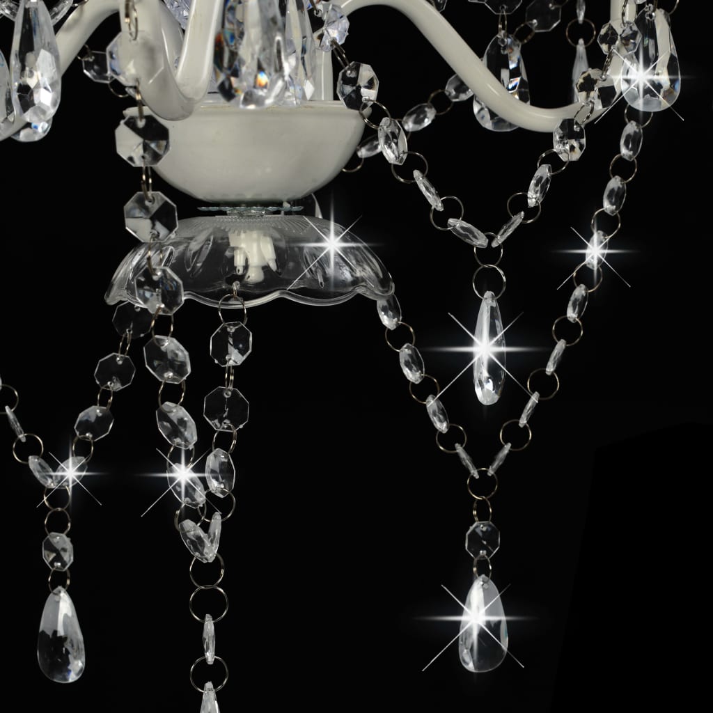 281596 vidaXL Chandelier with Beads White Round 3 x E14