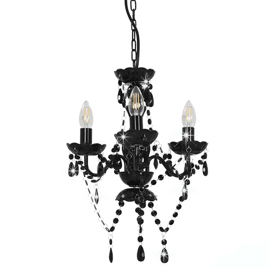 281597 vidaXL Chandelier with Beads Black Round 3 x E14