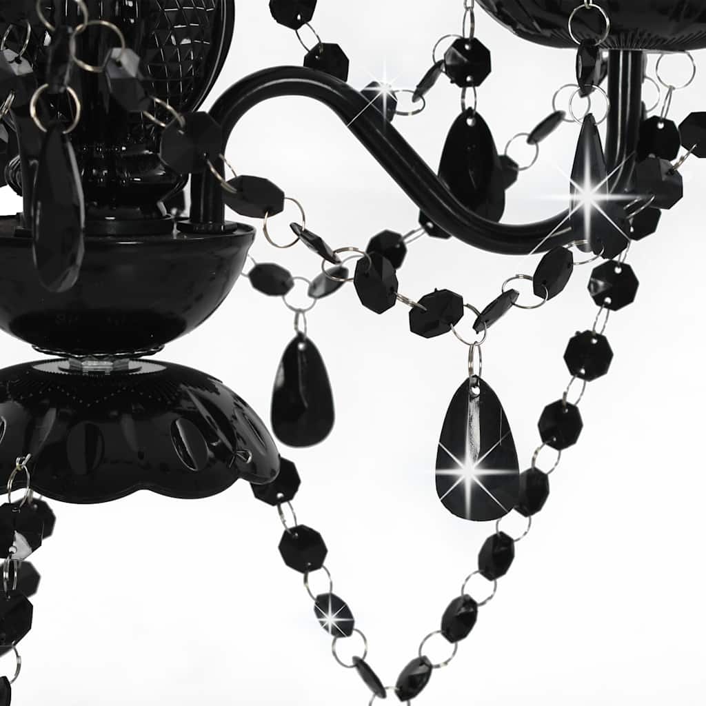 281597 vidaXL Chandelier with Beads Black Round 3 x E14