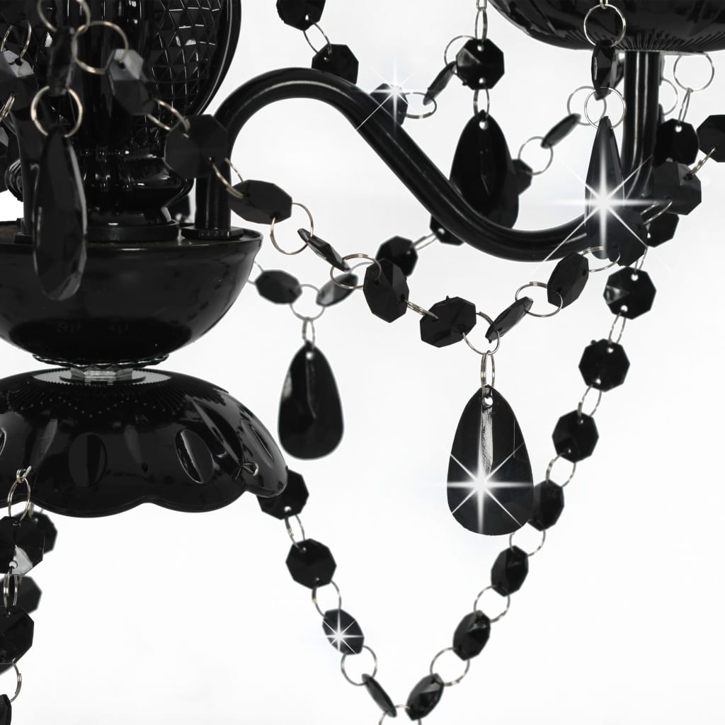 281597 vidaXL Chandelier with Beads Black Round 3 x E14