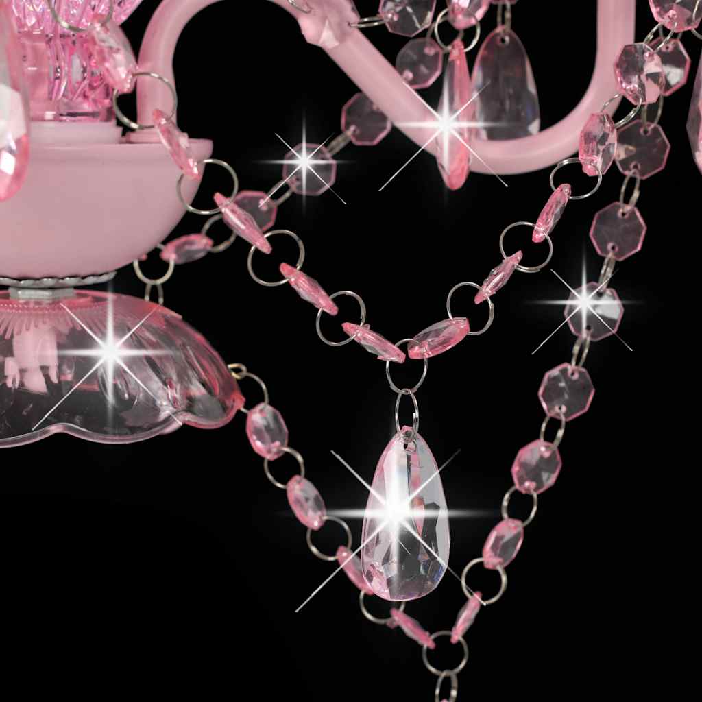 281598 vidaXL Chandelier with Beads Pink Round 3 x E14