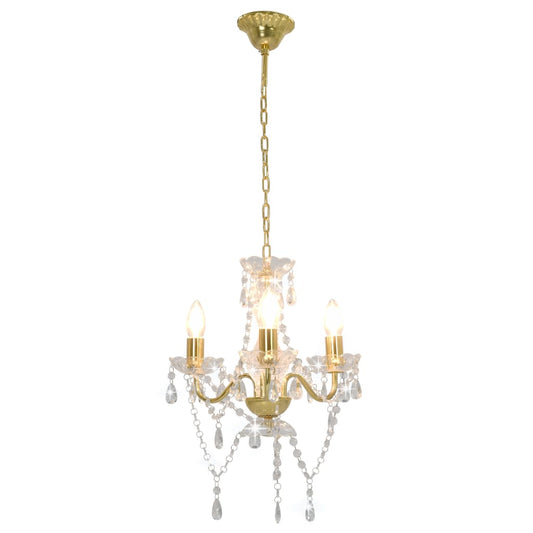 vidaXL Chandelier with Beads Golden Round 3 x E14
