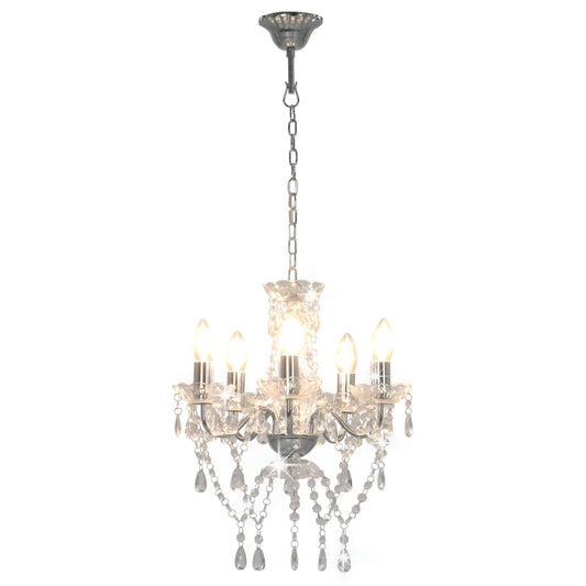vidaXL Chandelier with Crystal Beads Silver Round 5 x E14