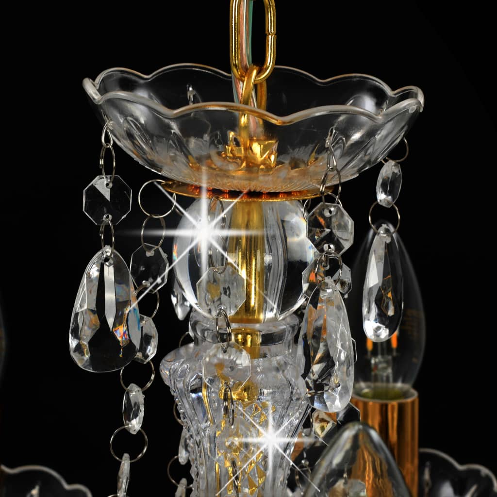281602 vidaXL Chandelier with Crystal Beads Golden Round 5 x E14