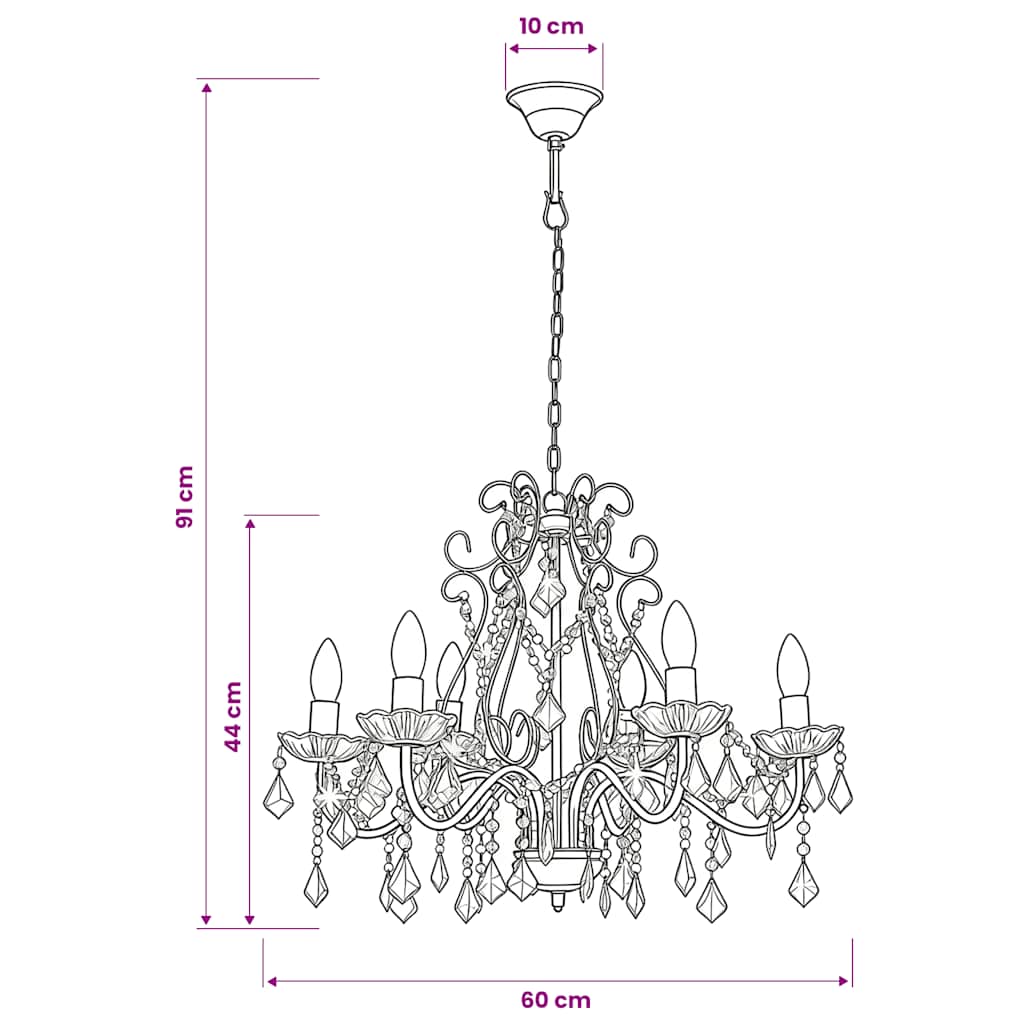 vidaXL Chandelier with Crystal Beads Golden Round 6 x E14