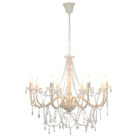 281604 vidaXL Chandelier with Beads White 8 x E14 Bulbs