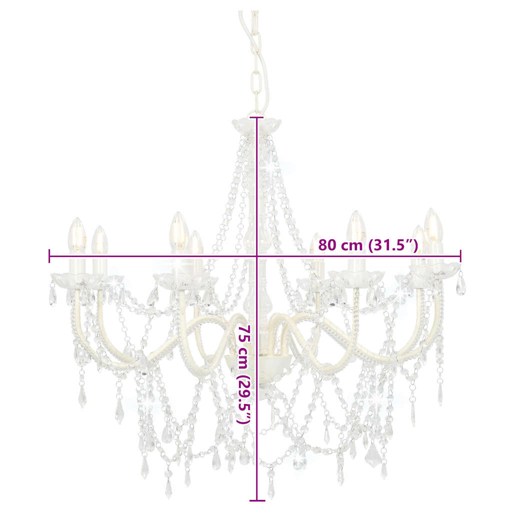 vidaXL Chandelier with Beads White 8 x E14 Bulbs