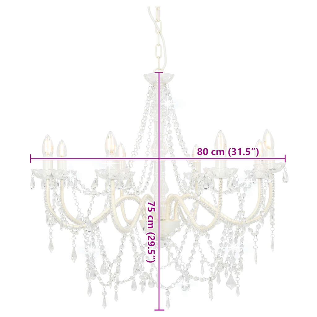 281604 vidaXL Chandelier with Beads White 8 x E14 Bulbs