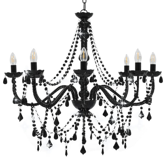 vidaXL Chandelier with Beads Black 8 x E14 Bulbs